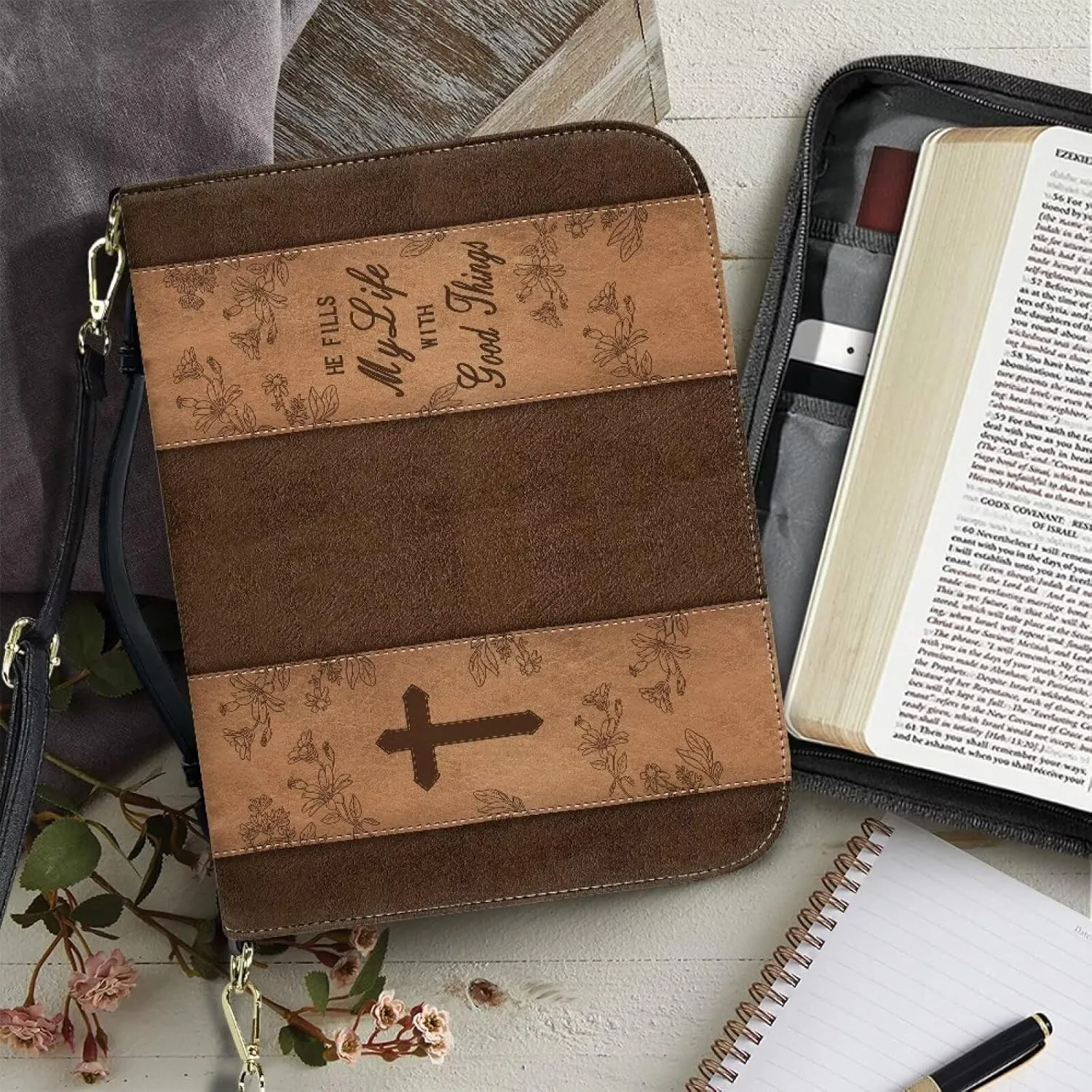 Bible Covers for Women Bible Holder Case Waterproof Bible Protector PU Leather Bible Organizer Bag