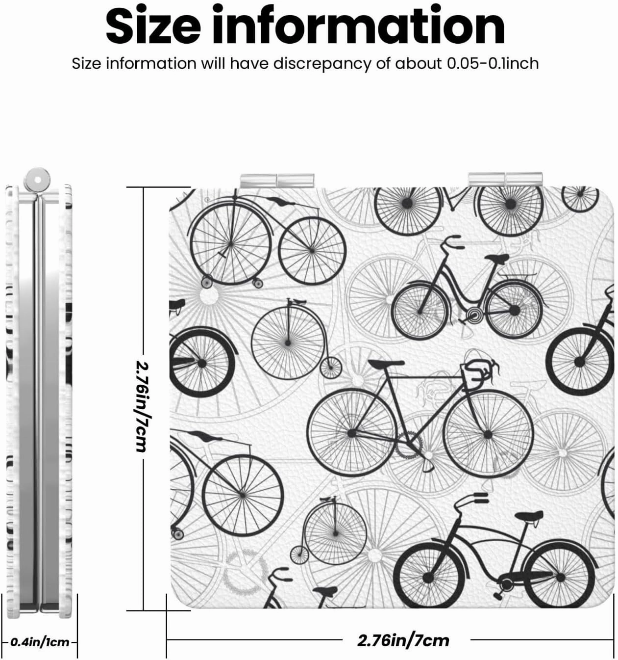 Bicycle Pattern Women Small Pocket Makeup Mirror Compact Portable Folding Handheld Makeup Mirror