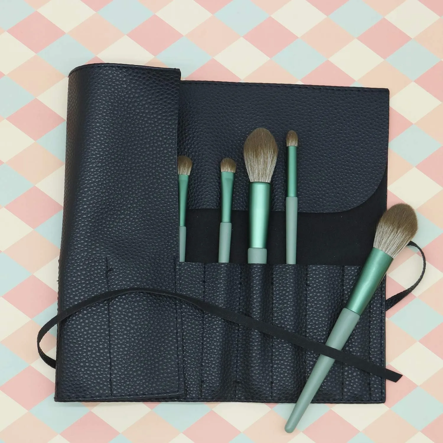 Bird&Fish Makeup Brush Case Travel, makeup brush case roll up,brush holder makeup,Holder Organizer Brushes Pouch Cosmetic Bag for Travel，Rolling Bag Storage Case PU Leather