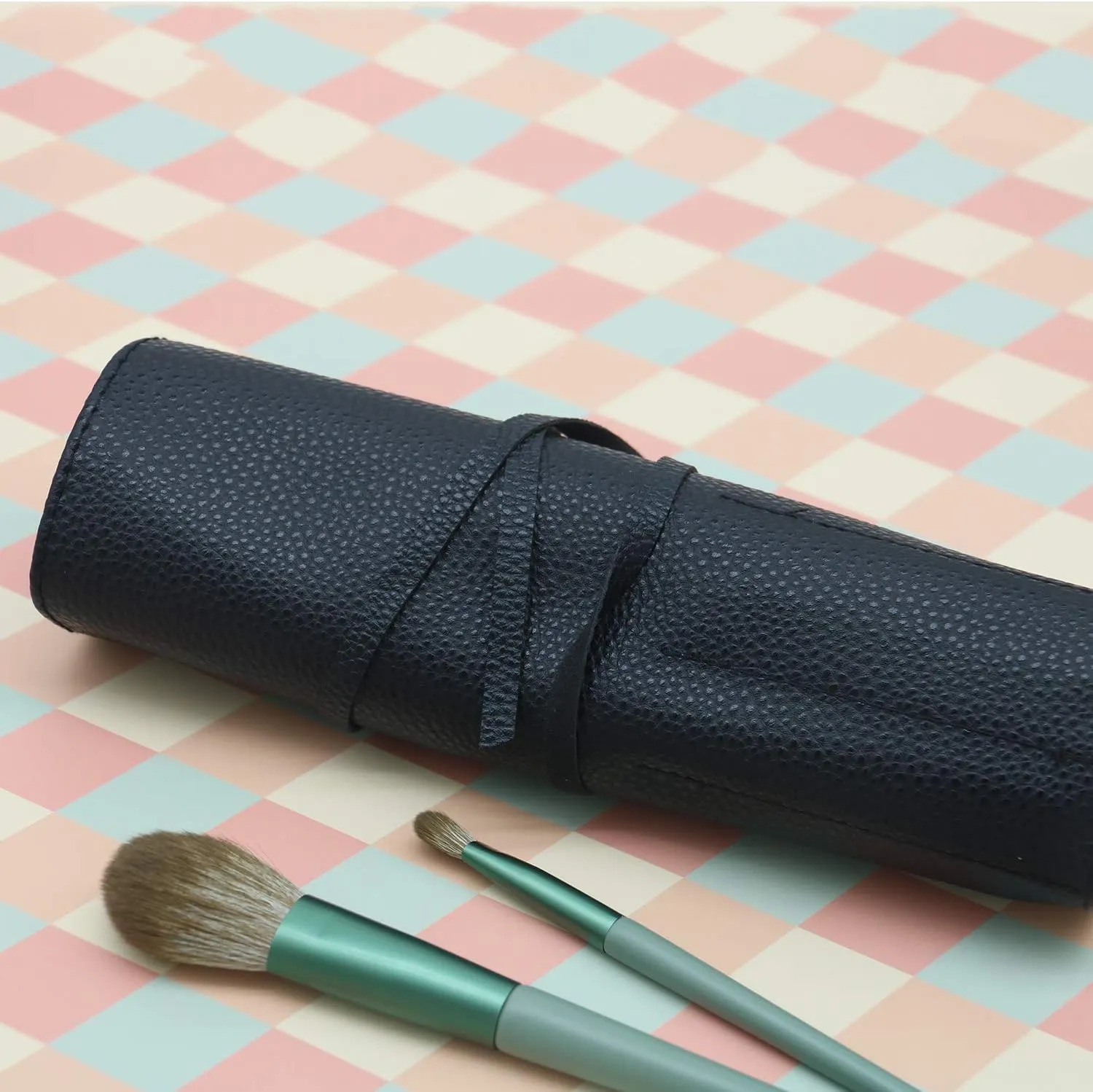 Bird&Fish Makeup Brush Case Travel, makeup brush case roll up,brush holder makeup,Holder Organizer Brushes Pouch Cosmetic Bag for Travel，Rolling Bag Storage Case PU Leather