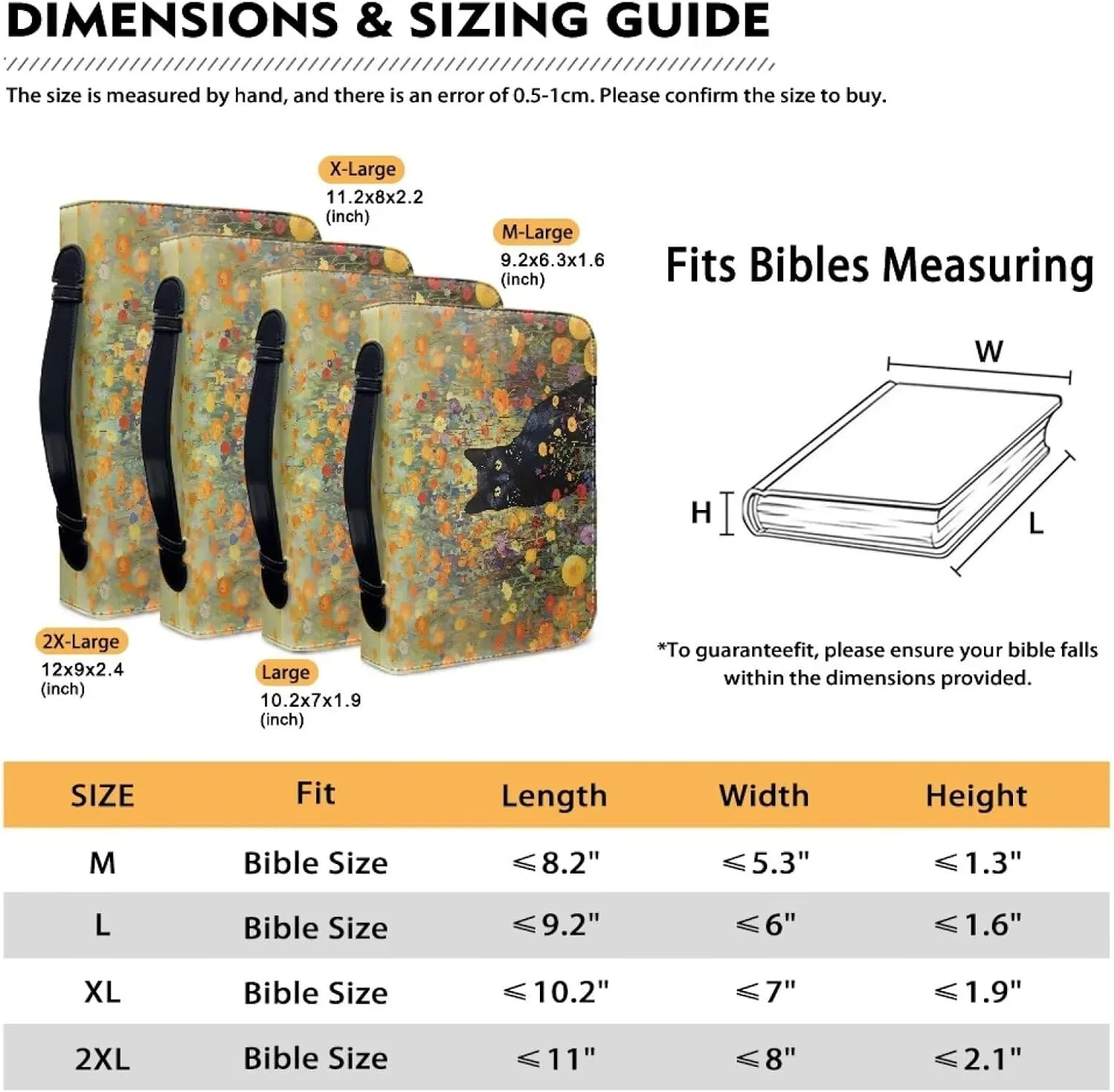 Biyejit PU Leather Bible Cover for Men Women Boys Girls Church Bag Bible Study Bible Case with Handle and Zipper