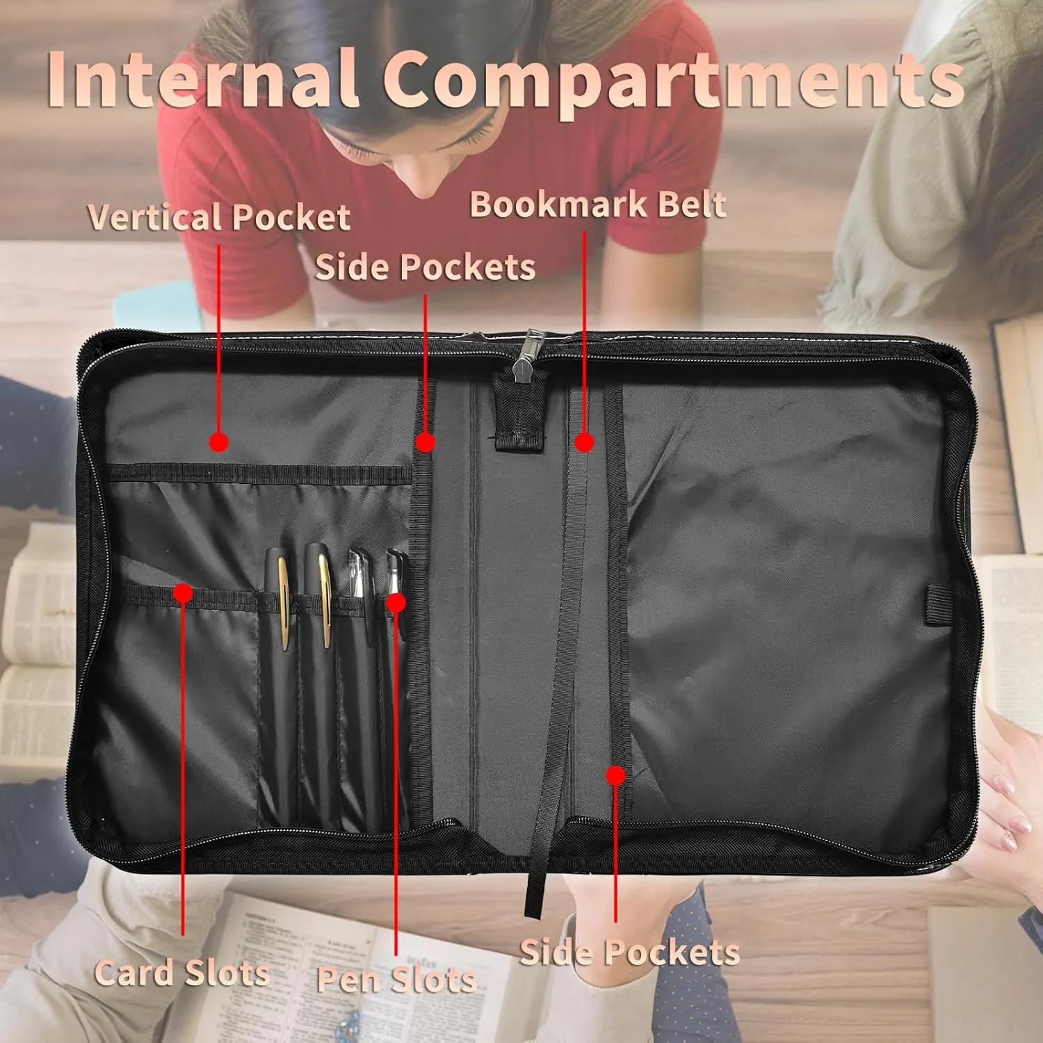Black Cat Bat Bible Cover, Large Bible Protector Case Handle Carrying Bible Tote Bag with Zippered and Inner Organizing Pockets Christian Gifts for Men Women