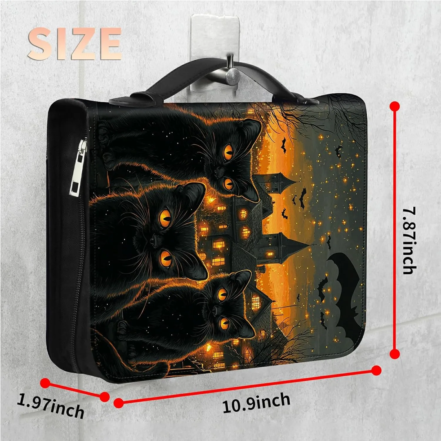 Black Cat Bat Bible Cover, Large Bible Protector Case Handle Carrying Bible Tote Bag with Zippered and Inner Organizing Pockets Christian Gifts for Men Women