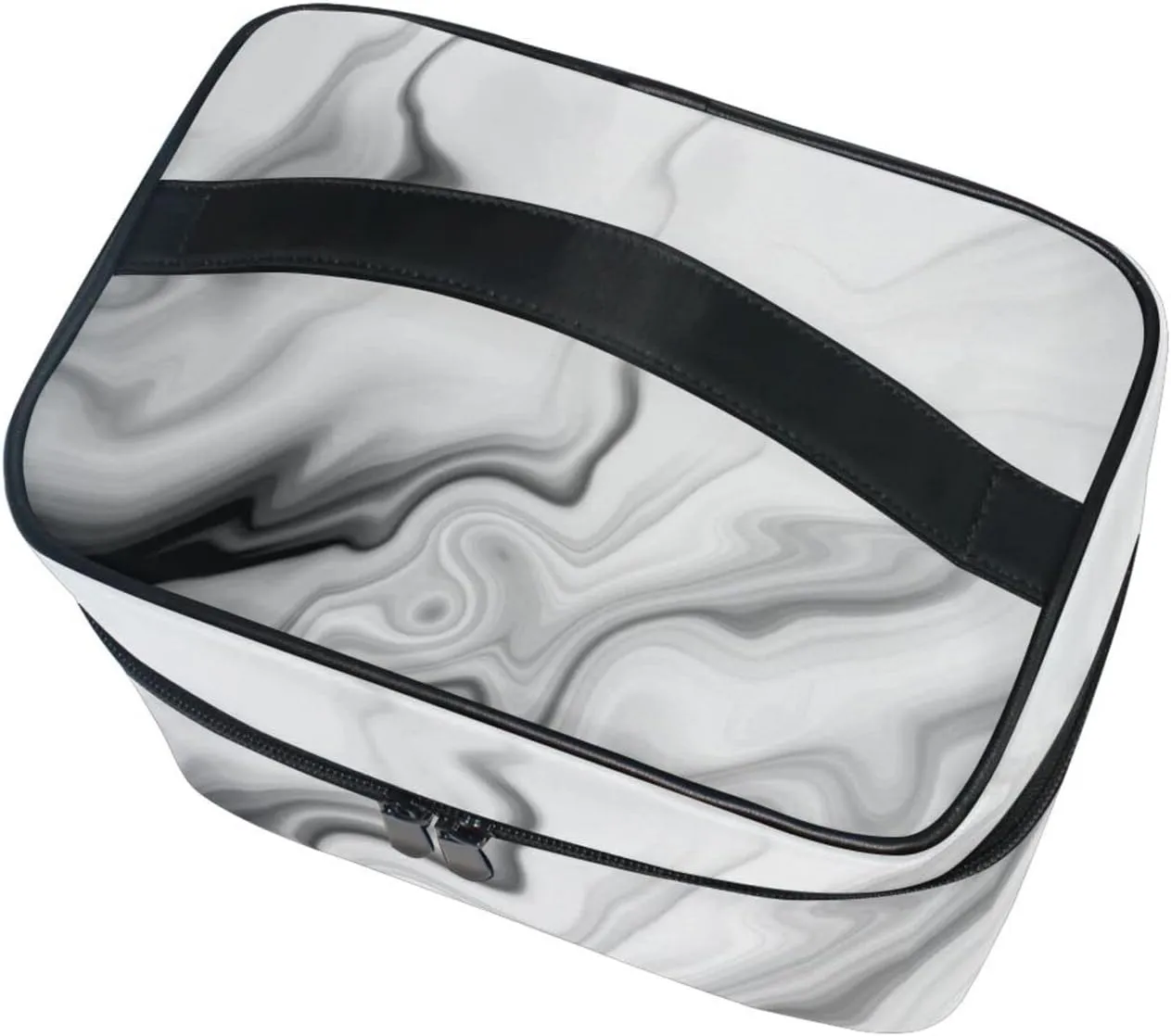 Black White Liquid Marble Agate Slab Paint Pastel Macro Wavy Beauty Cosmetic with Zipper Brush Portable Storage Bag, Fashion printing Toiletry, Durable Travel Organizer Tote Unisex Gifts