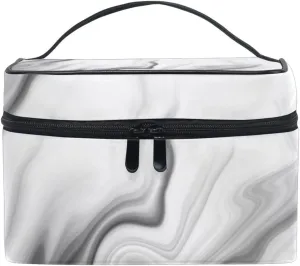Black White Liquid Marble Agate Slab Paint Pastel Macro Wavy Beauty Cosmetic with Zipper Brush Portable Storage Bag, Fashion printing Toiletry, Durable Travel Organizer Tote Unisex Gifts