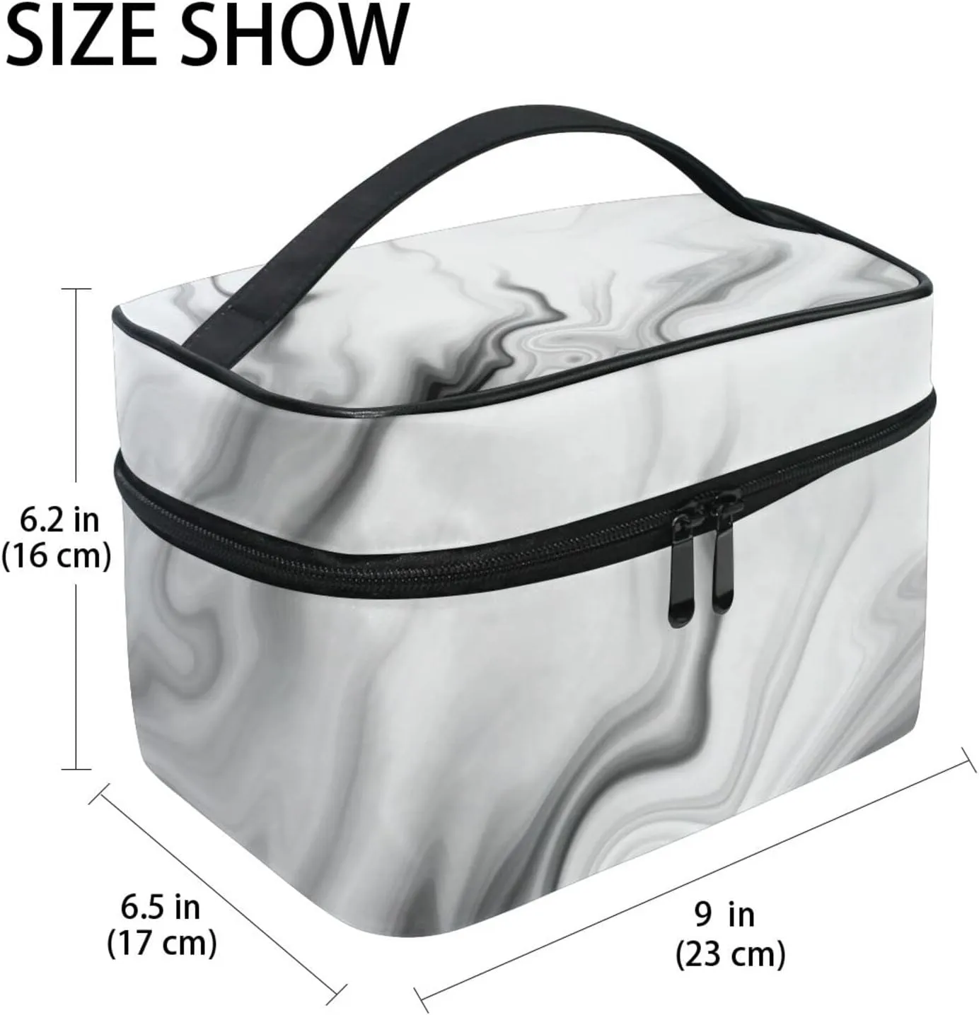 Black White Liquid Marble Agate Slab Paint Pastel Macro Wavy Beauty Cosmetic with Zipper Brush Portable Storage Bag, Fashion printing Toiletry, Durable Travel Organizer Tote Unisex Gifts