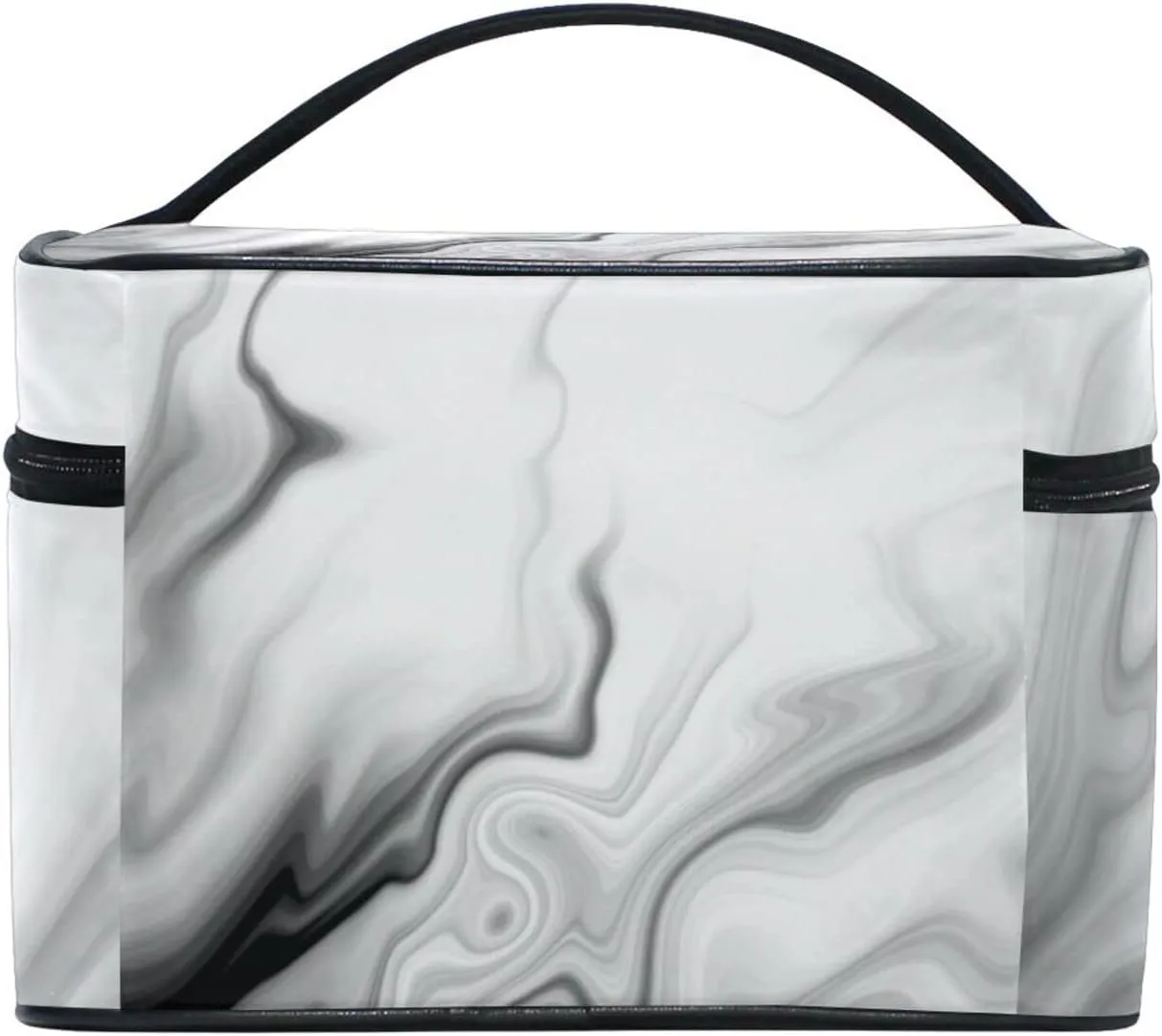 Black White Liquid Marble Agate Slab Paint Pastel Macro Wavy Beauty Cosmetic with Zipper Brush Portable Storage Bag, Fashion printing Toiletry, Durable Travel Organizer Tote Unisex Gifts