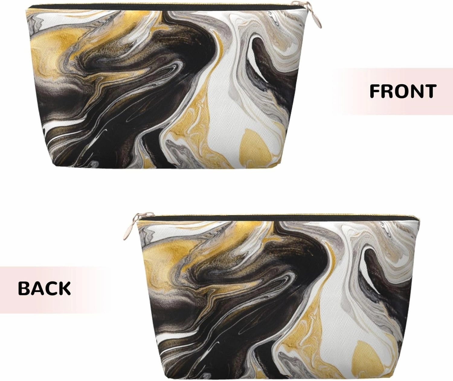 Black and Gold Swirl liquid ink marble Cosmetic Bag Travel Makeup Bag Organizer Toiletry Bag with Zipper Storage Pouch Coin Purse Brushes for Women Girls Gifts