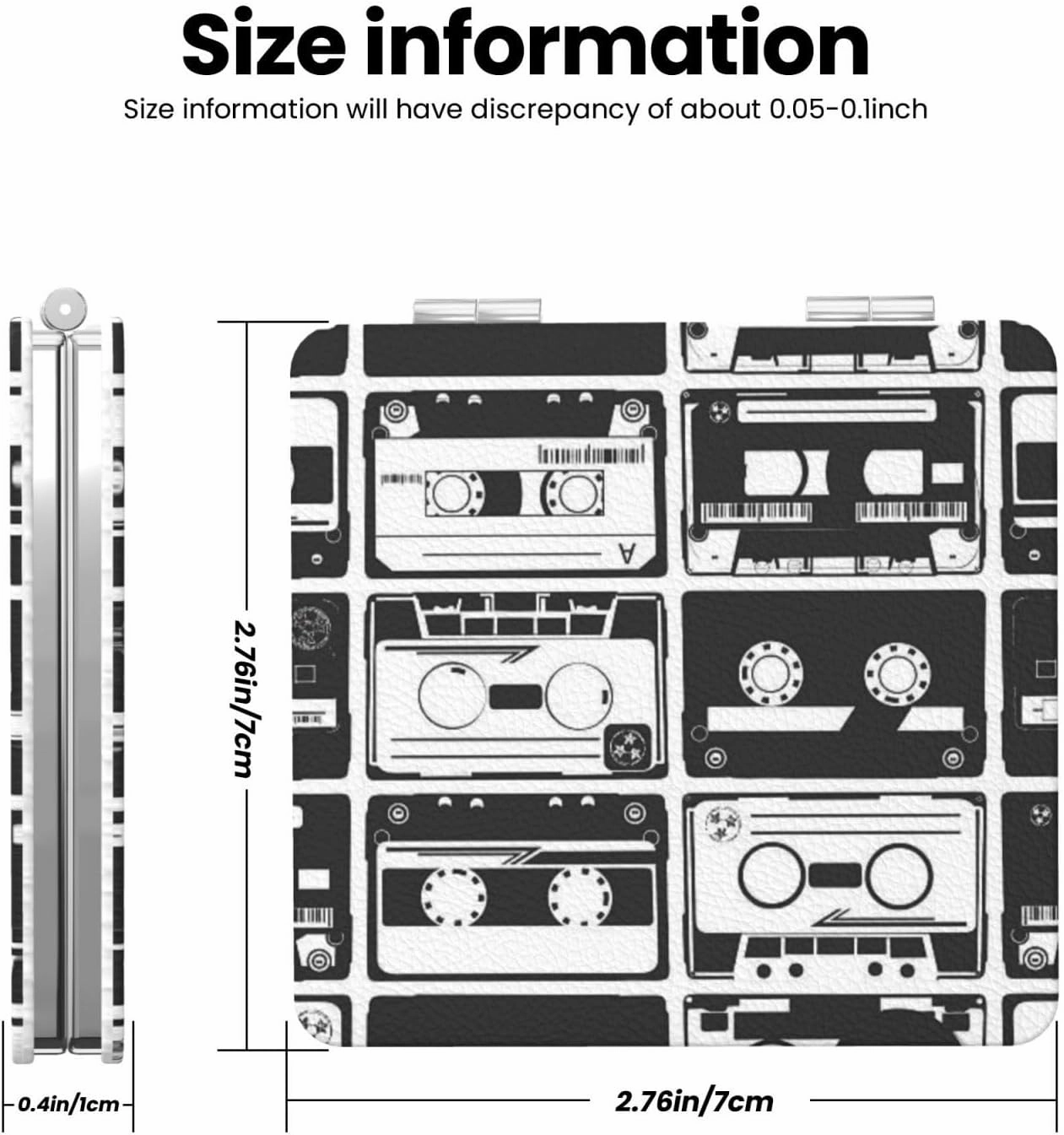 Black and White Cassette Tape Women Small Makeup Mirror Portable Pocket Cosmetic Mirror for Travel