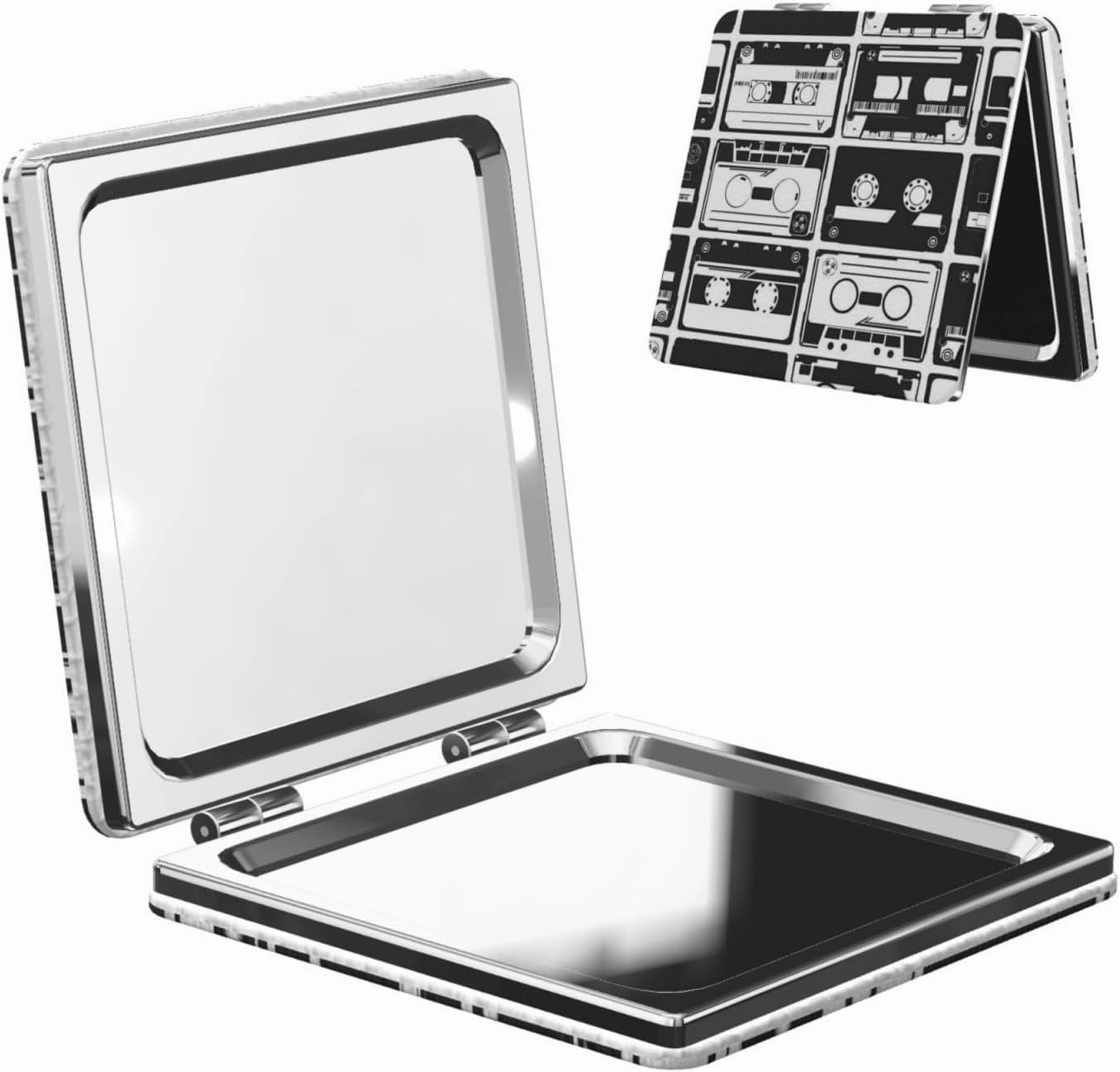 Black and White Cassette Tape Women Small Makeup Mirror Portable Pocket Cosmetic Mirror for Travel