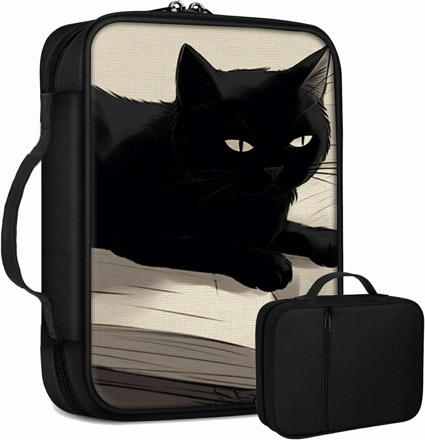 Black Cat Book Bible Bag Large Bible Case Cover for Women Men, Multi-Functional Church Bag Bible Protector with Handle Zippered Pocket Christian Gift Bible Study Supplies