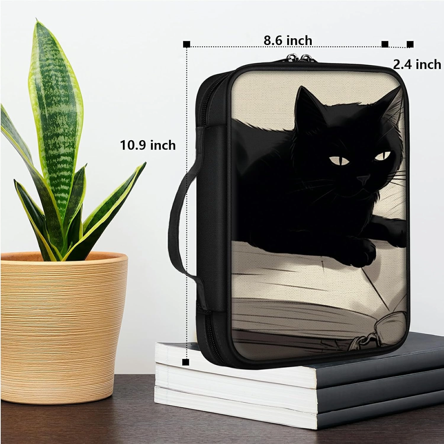 Black Cat Book Bible Bag Large Bible Case Cover for Women Men, Multi-Functional Church Bag Bible Protector with Handle Zippered Pocket Christian Gift Bible Study Supplies
