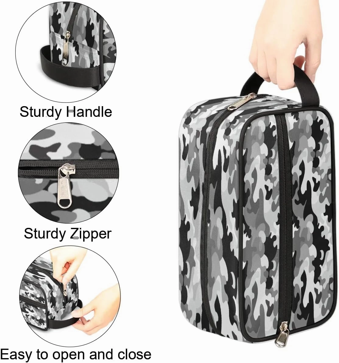 Black Grey Camouflage Hanging Makeup Bag,Toiletry Bag for Women Girl,Travel Cosmetic Bag,Approved Hygiene Bag Waterproof Dopp Kit Organizer for Toiletries Shower Bathroom Carry-on Accessories Gifts