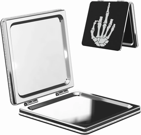 Black Skeleton Middle Finger Women Small Makeup Mirror Portable Pocket Cosmetic Mirror for Travel