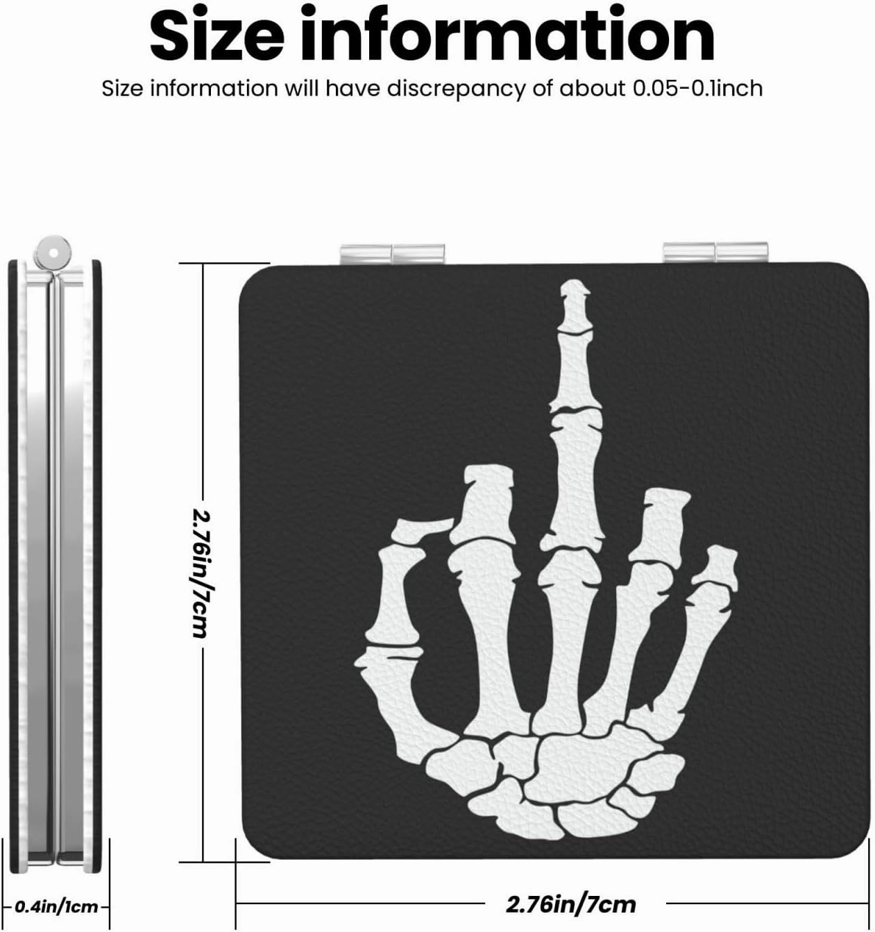 Black Skeleton Middle Finger Women Small Makeup Mirror Portable Pocket Cosmetic Mirror for Travel