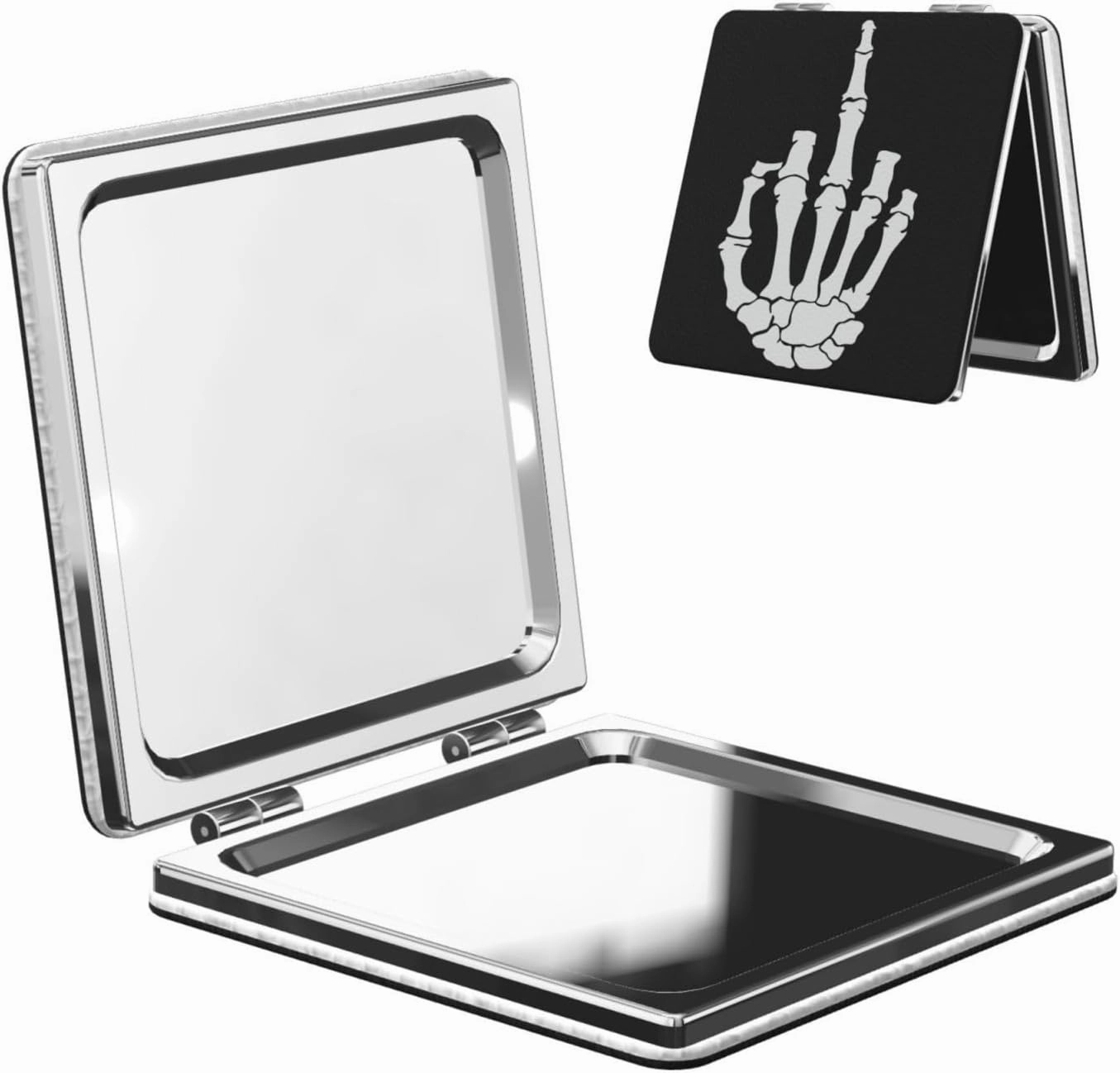 Black Skeleton Middle Finger Women Small Makeup Mirror Portable Pocket Cosmetic Mirror for Travel