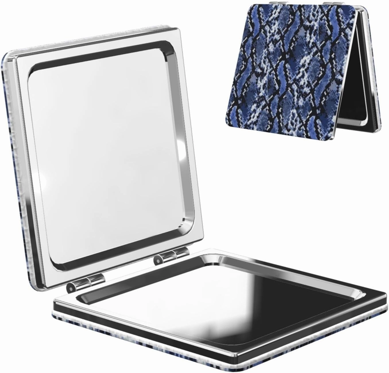 Blue Snake Skin Texture Women Small Makeup Mirror Portable Pocket Cosmetic Mirror for Travel