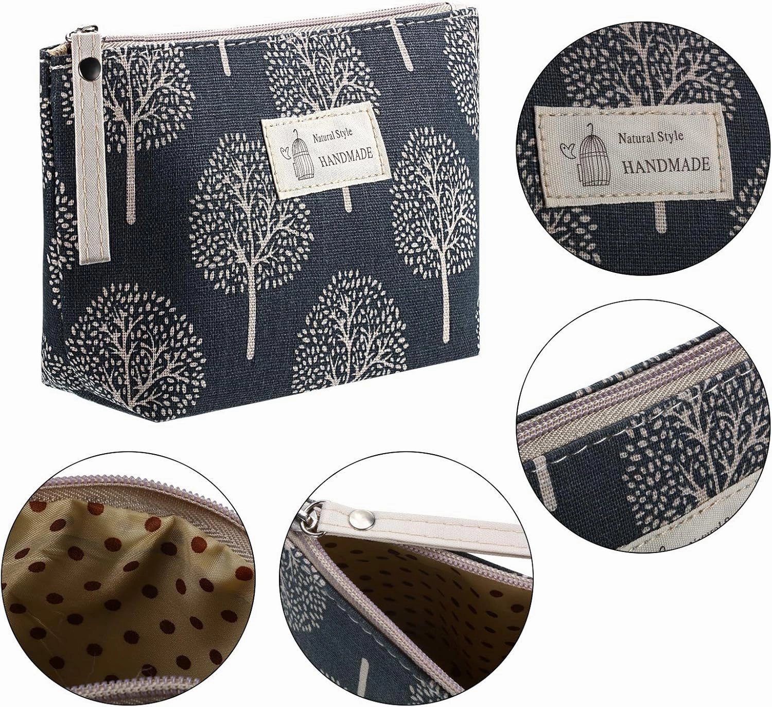 Boao 6 Pieces Canvas Cosmetic Bags Pouches for Purse with Zipper Printed Makeup Bag Multi Function Canvas Travel Pouch Organizer Pouch for Women Vacation Travel, 6 Styles(Grid Style)