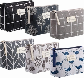 Boao 6 Pieces Canvas Cosmetic Bags Pouches for Purse with Zipper Printed Makeup Bag Multi Function Canvas Travel Pouch Organizer Pouch for Women Vacation Travel, 6 Styles(Grid Style)