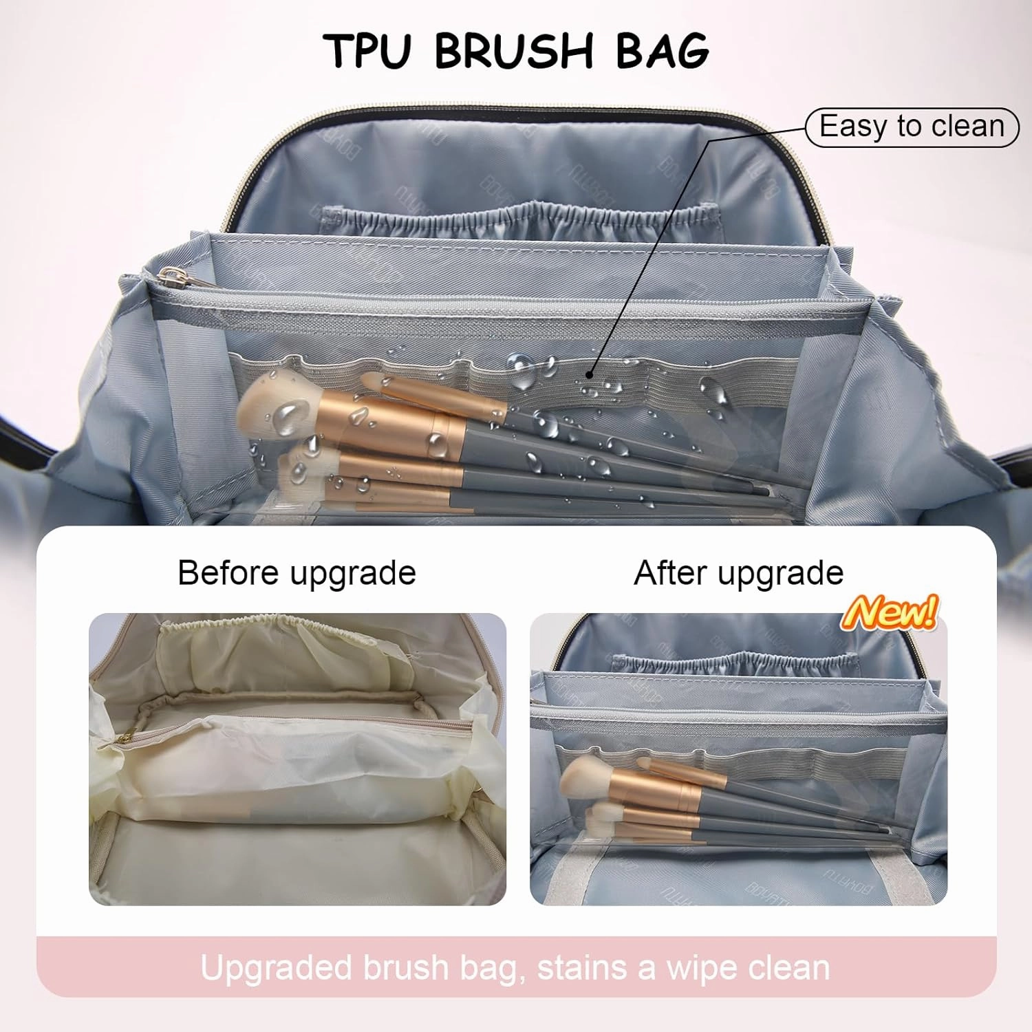 BOYATU Travel Makeup Bags for Women: Vegan Leather Cosmetic Bag Set of 3 - Large Capacity Make up Bag with Divider - Wide Open Waterproof Toiletry Organizer Bag with Handle (05-Gold)