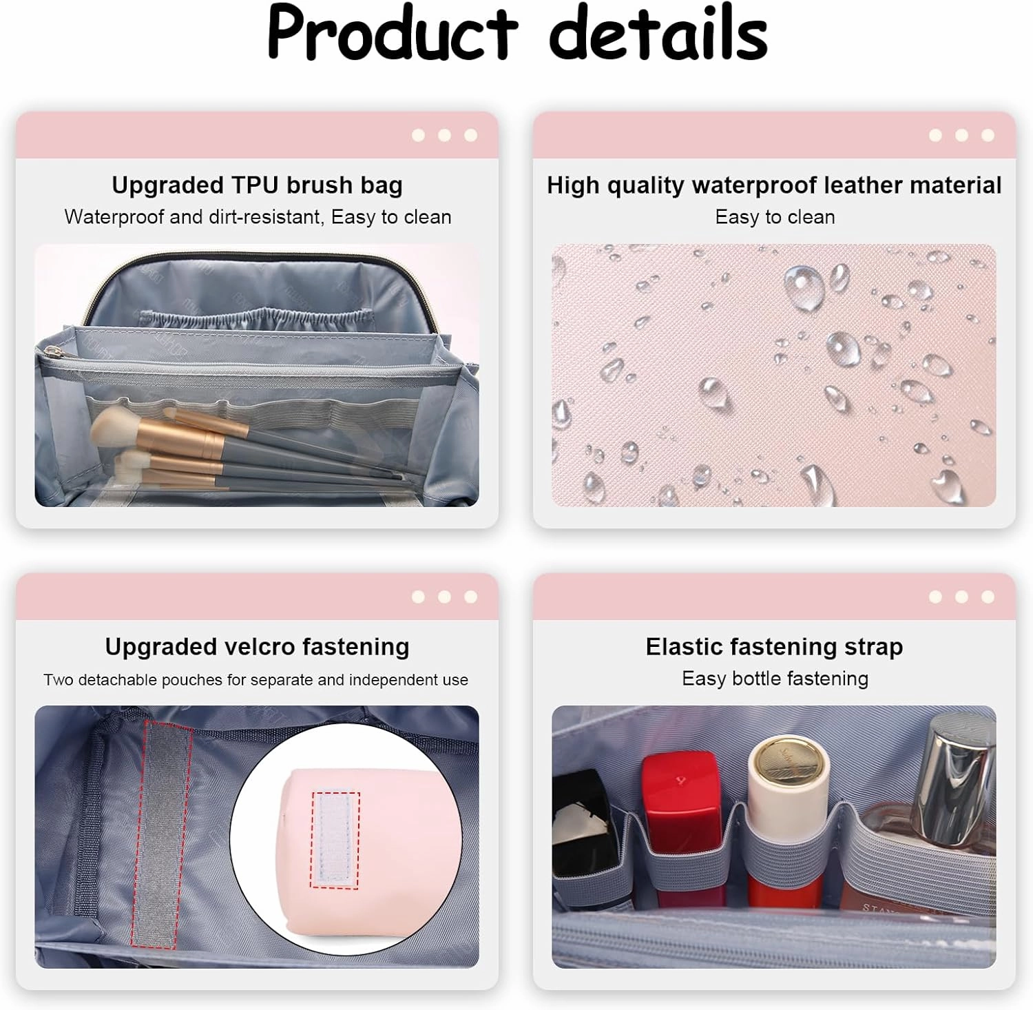 BOYATU Travel Makeup Bags for Women: Vegan Leather Cosmetic Bag Set of 3 - Large Capacity Make up Bag with Divider - Wide Open Waterproof Toiletry Organizer Bag with Handle (05-Gold)
