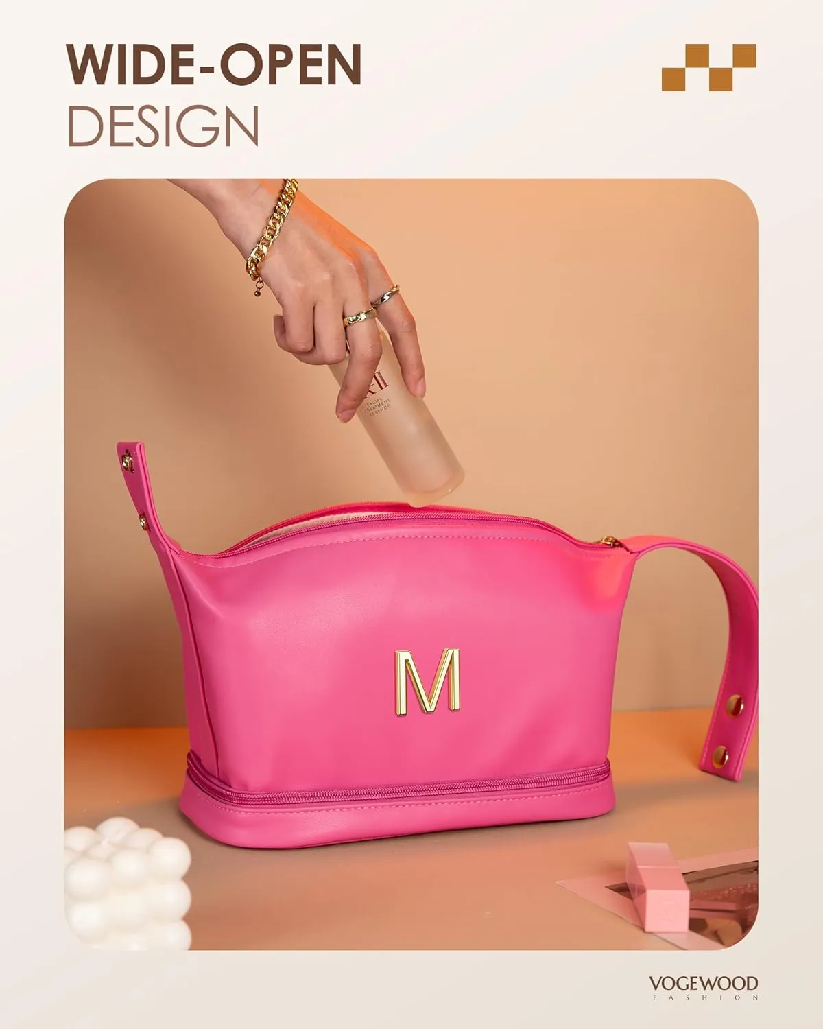 Bridal Party Gifts, Makeup Bags for Women with Handle, Initial Double Layer Cosmetic Bag with Makeup Brush Organizer, Cute Cosmetic Pouch for Women, Gifts for Teen Girls Mom