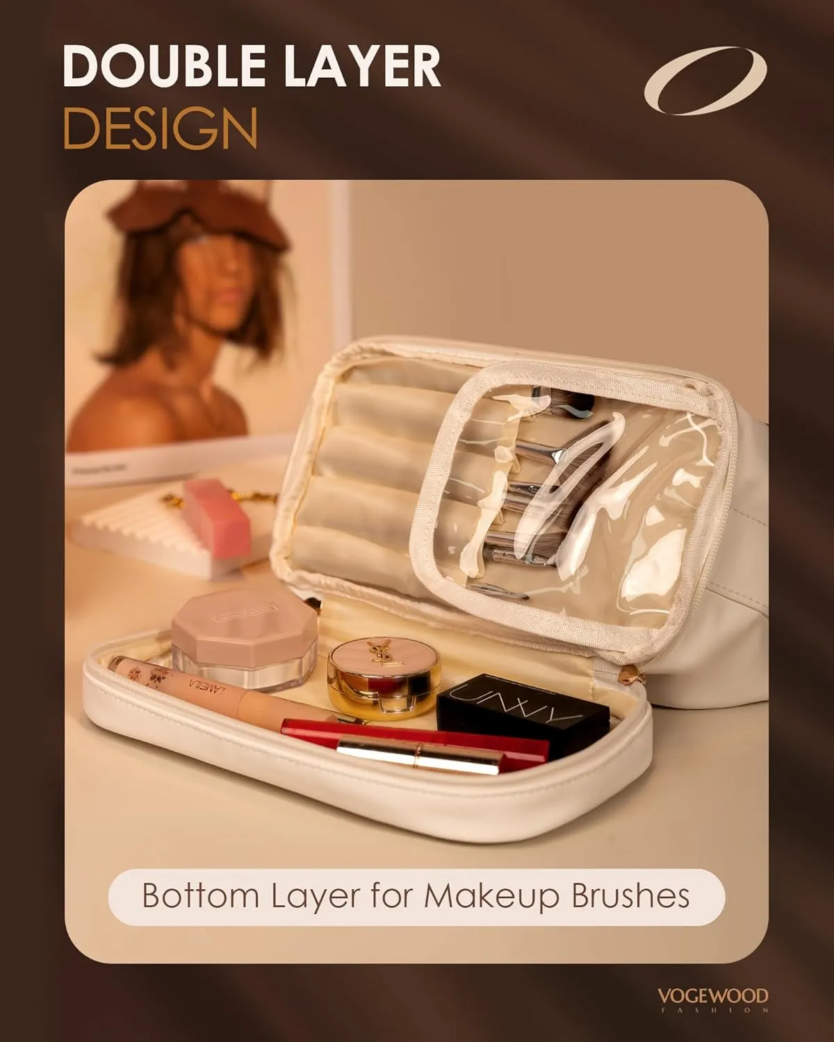 Bridal Party Gifts, Makeup Bags for Women with Handle, Initial Double Layer Cosmetic Bag with Makeup Brush Organizer, Cute Cosmetic Pouch for Women, Gifts for Teen Girls Mom