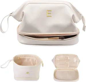 Bridal Shower Gifts, Graduation Gifts, Initial Makeup Bag, Women Gifts, Personalized Double Layer Cosmetic Bag with Makeup Brush Organizer, Toiletry Bag Mothers Day Gifts