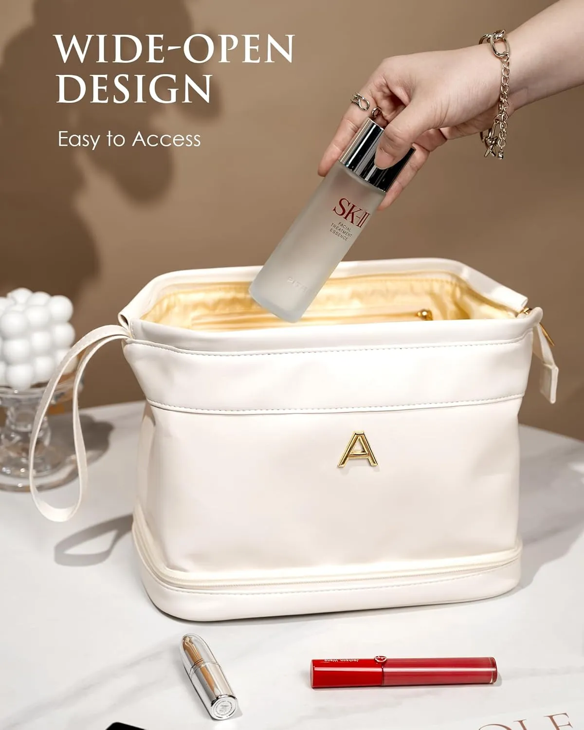 Bridal Shower Gifts, Graduation Gifts, Initial Makeup Bag, Women Gifts, Personalized Double Layer Cosmetic Bag with Makeup Brush Organizer, Toiletry Bag Mothers Day Gifts