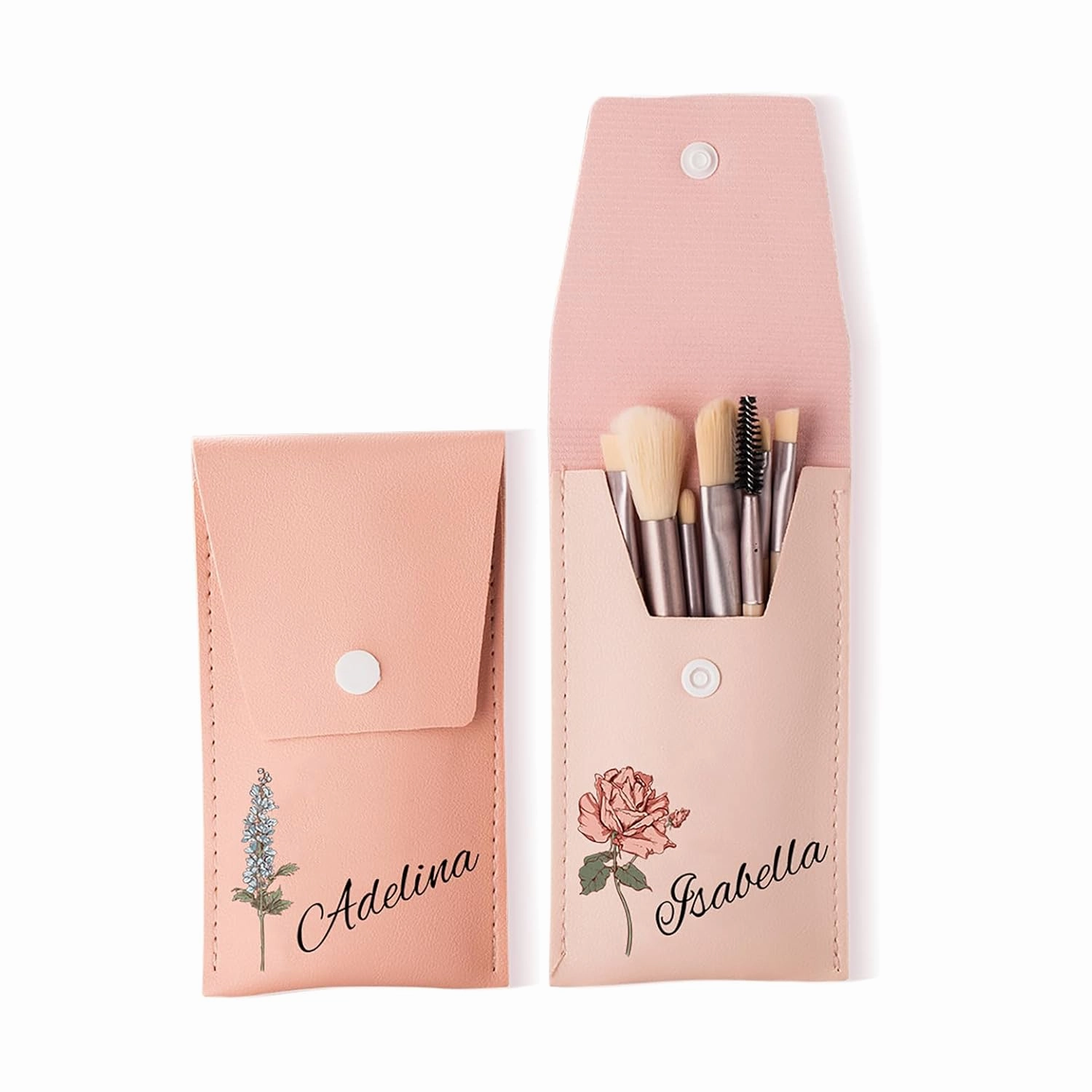 callie Personalized Makeup Brush Set, Custom Birth Flower Travel Cosmetic Makeup Brush Set with Bag Holder Case, Birthday Gift for Women (8 Brushes)