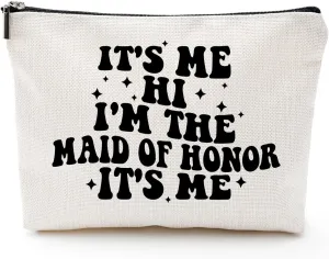 Canvas Makeup Bag – Bridesmaid Proposal Gifts, Funny Wedding Gifts for Bridesmaids, Bridal Party Accessories, Gift Idea for Bride Tribe (It's Me Hi I'm The Maid of Honor)