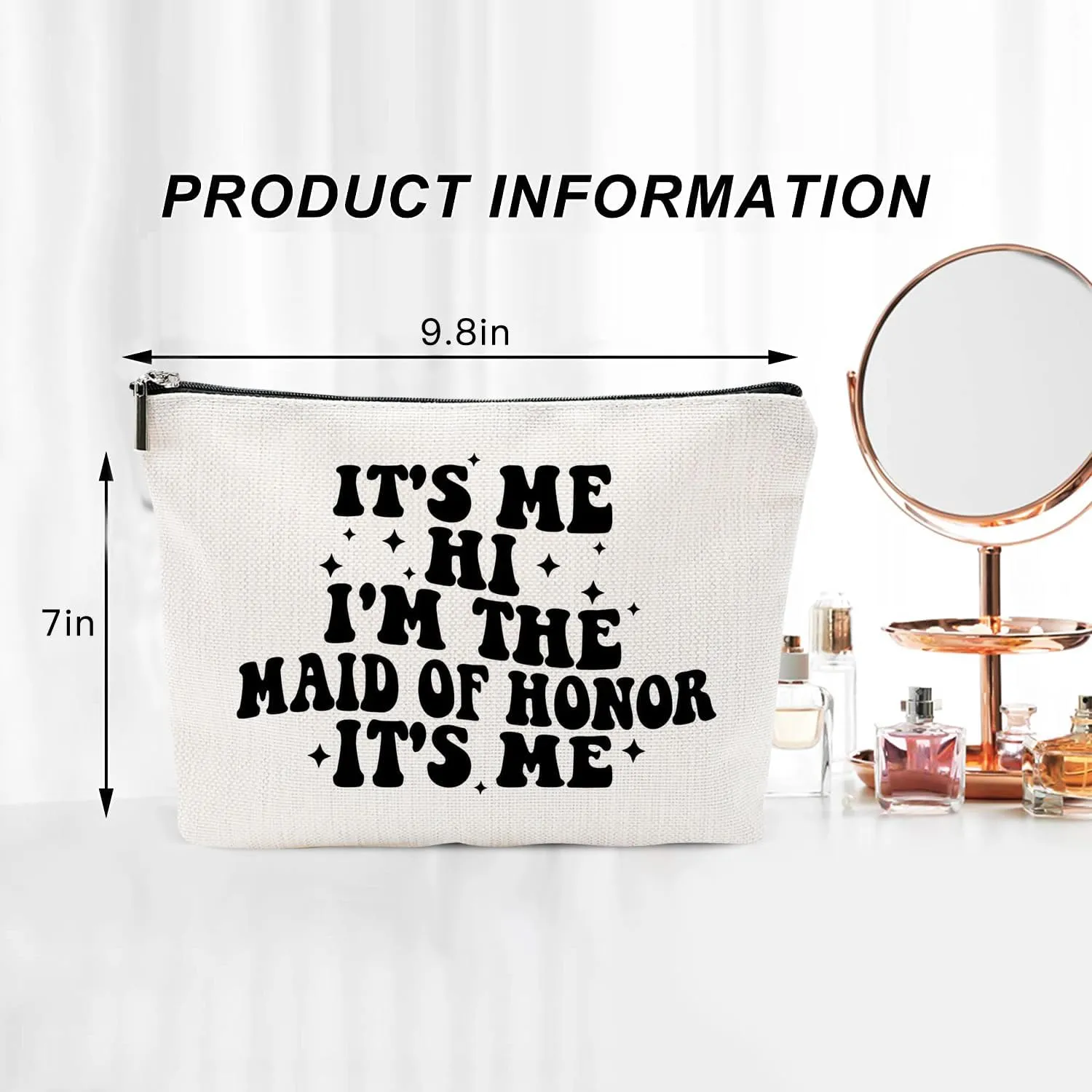 Canvas Makeup Bag – Bridesmaid Proposal Gifts, Funny Wedding Gifts for Bridesmaids, Bridal Party Accessories, Gift Idea for Bride Tribe (It's Me Hi I'm The Maid of Honor)