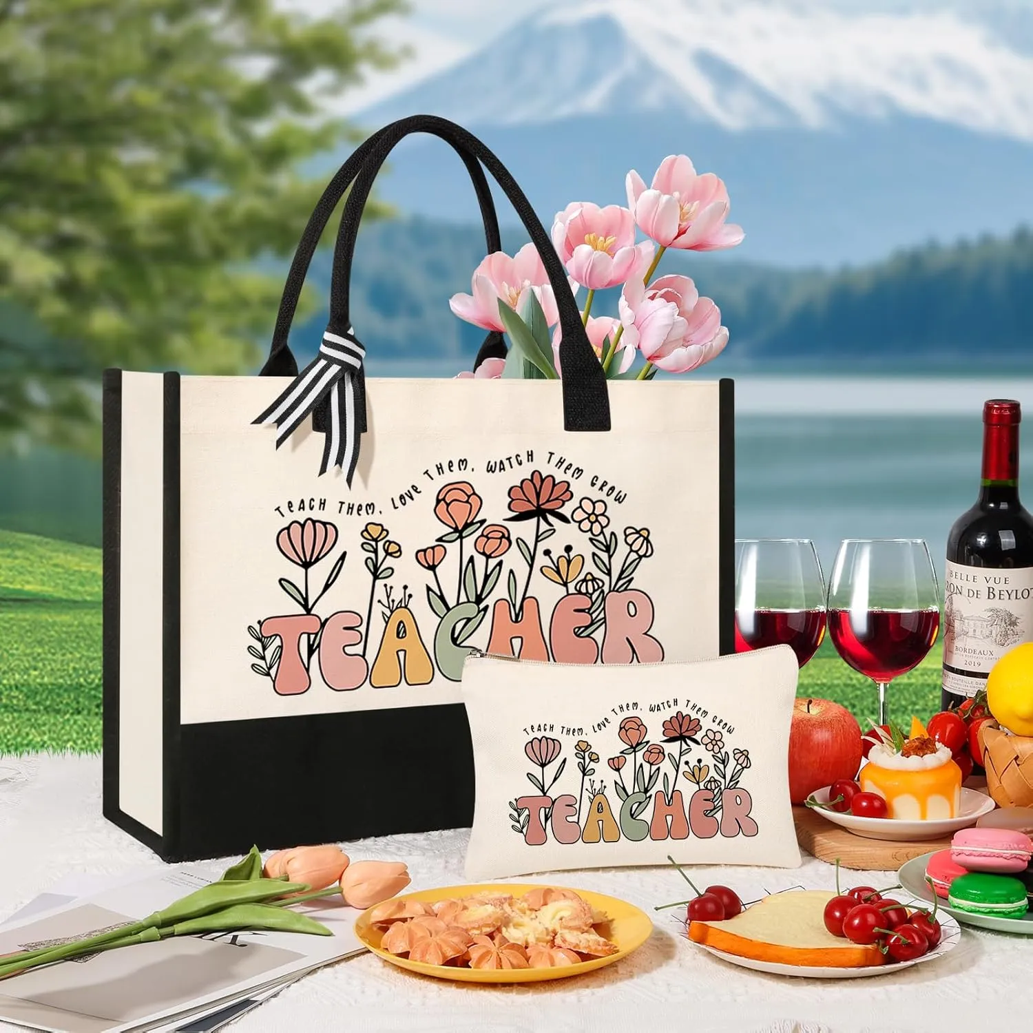Canvas Tote Bag Makeup Bag for Women - Personalized Teacher Appreciation Gifts