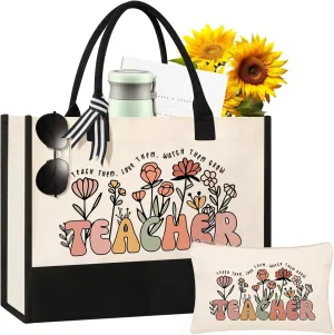 Canvas Tote Bag Makeup Bag for Women - Personalized Teacher Appreciation Gifts