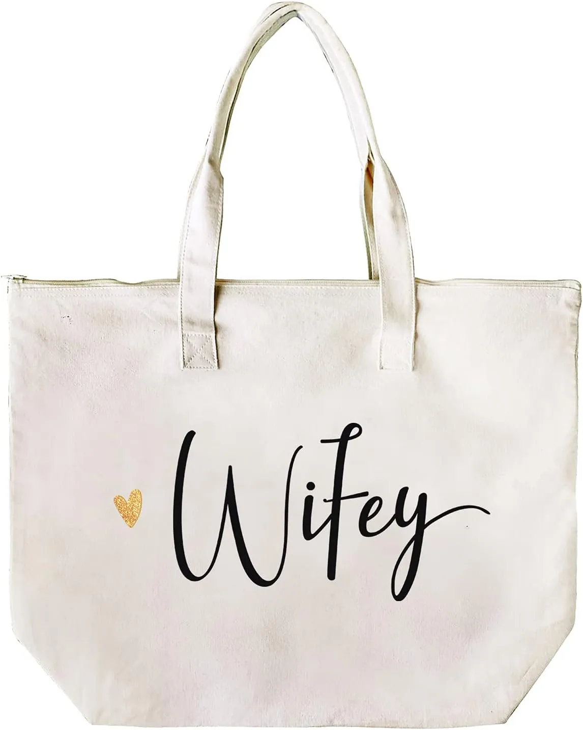 CARAKNOTS Wifey Bag Bride Gifts for Wedding Bridal Shower Engagement Anniversary Bachelorette Party Gifts for Bride to be Wife Canvas Beach Shoulder Tote Bag with Zip and Pocket