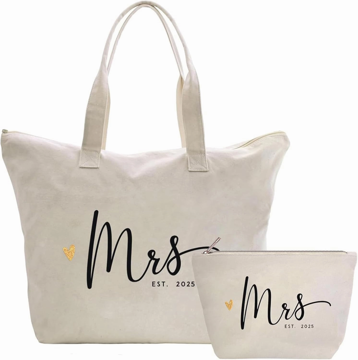 CARAKNOTS Future Mrs. Bag 2025 Bride Gifts for Wedding Bachelorette Engagement Party Accessories Bridal Shower Gifts for Bride to Be Tote Cotton Beach Shoulder Bag with Zipper and Pocket 2 Pcs