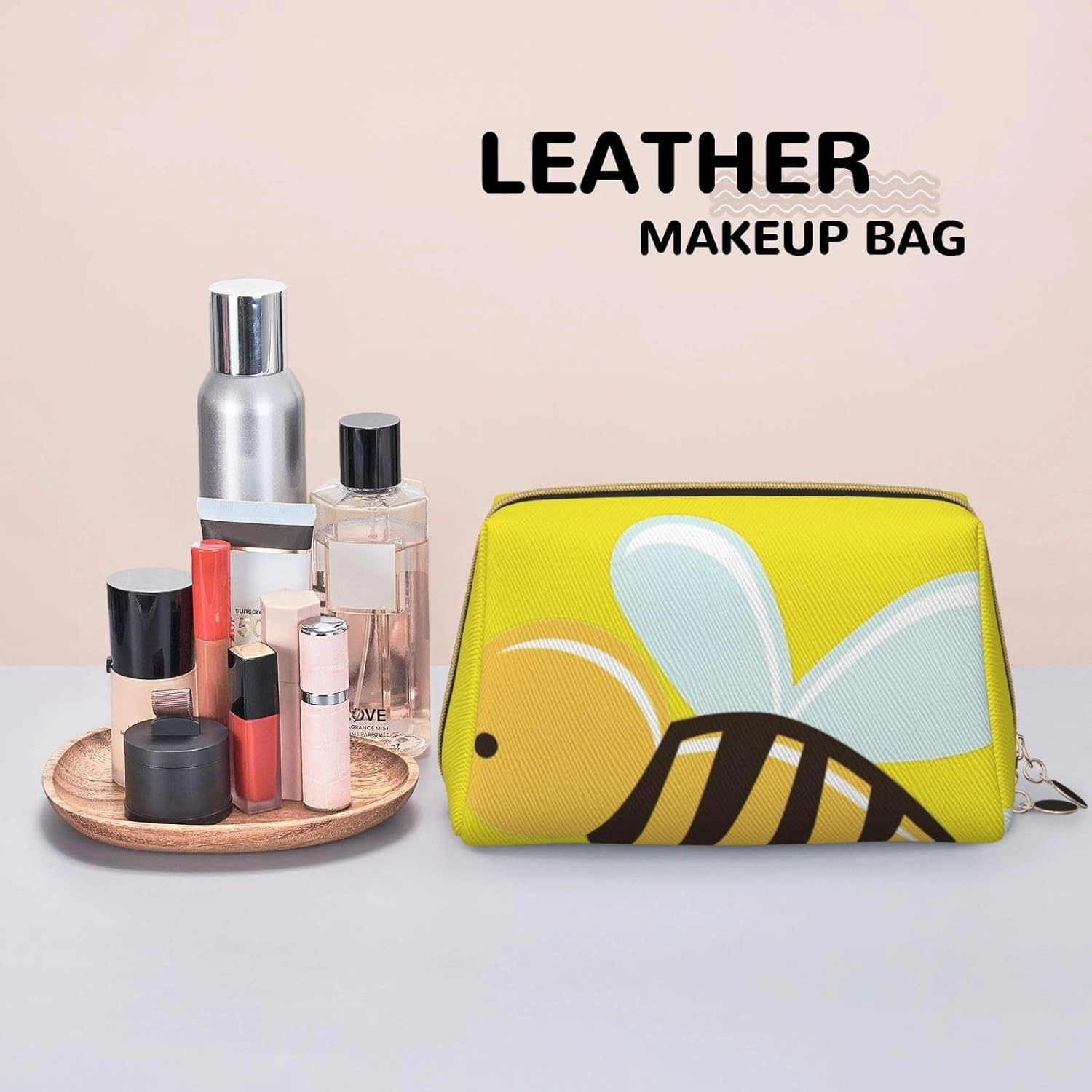 Cartoon Bee Toiletry Pouch, Travel-Friendly Makeup Organizer For Makeup Brushes, Lipsticks