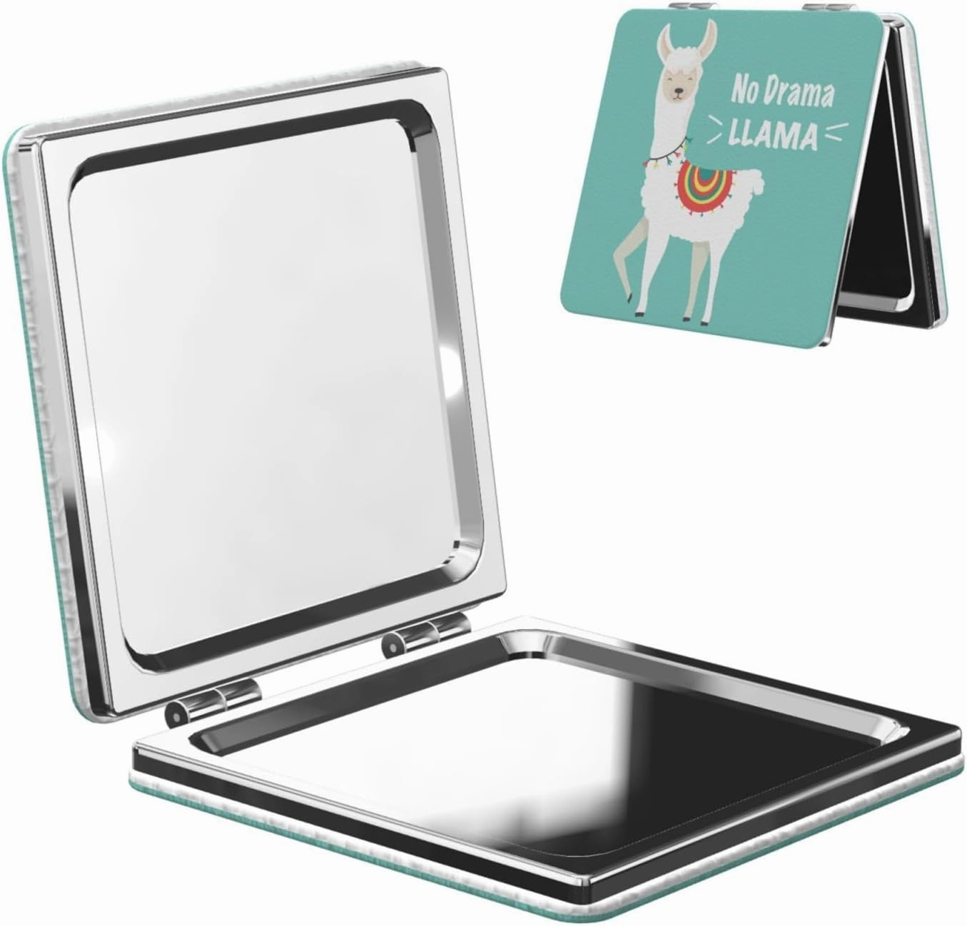 Cartoon No Drama Llama Women Mini Cosmetic Mirror Folding Portable Pocket Makeup Mirror