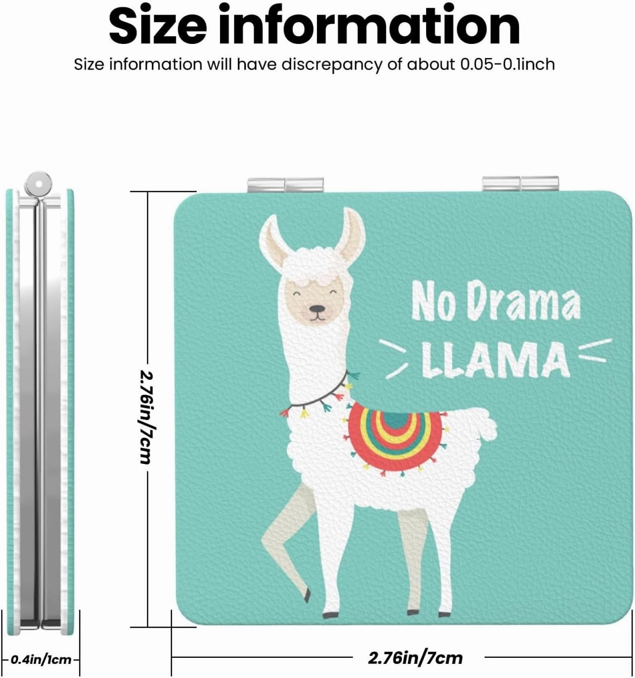 Cartoon No Drama Llama Women Mini Cosmetic Mirror Folding Portable Pocket Makeup Mirror