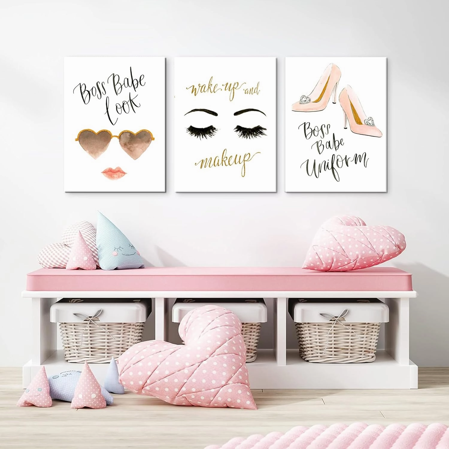 Chadow Artwork Fashion Women Canvas Wall Art Fashion Makeup Art High Heels Print Painting Eyelash Pictures for Women Girl Room Beauty Salon Decoration