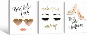 Chadow Artwork Fashion Women Canvas Wall Art Fashion Makeup Art High Heels Print Painting Eyelash Pictures for Women Girl Room Beauty Salon Decoration