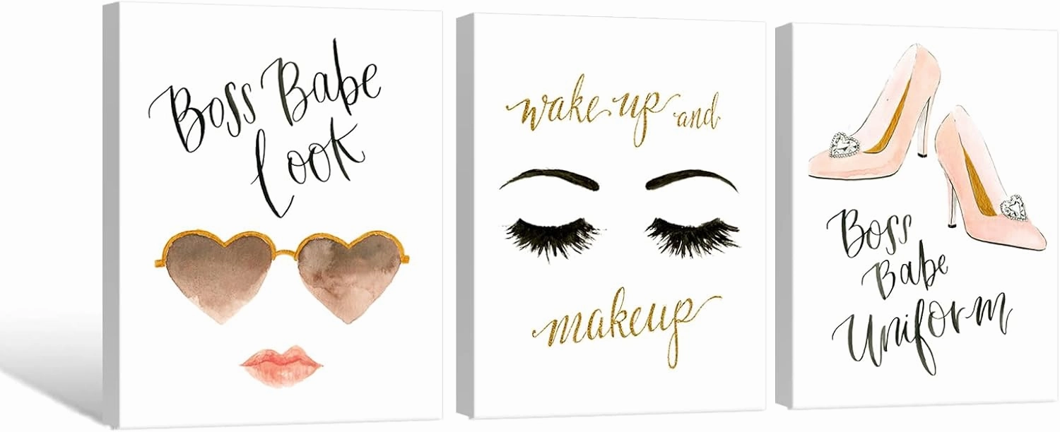 Chadow Artwork Fashion Women Canvas Wall Art Fashion Makeup Art High Heels Print Painting Eyelash Pictures for Women Girl Room Beauty Salon Decoration