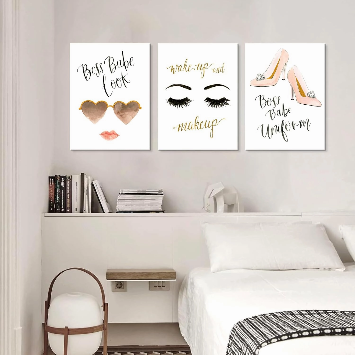 Chadow Artwork Fashion Women Canvas Wall Art Fashion Makeup Art High Heels Print Painting Eyelash Pictures for Women Girl Room Beauty Salon Decoration
