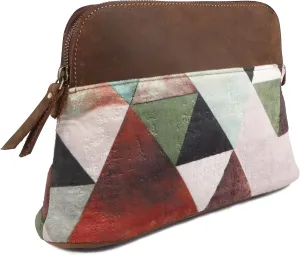 CHALLENGER Women's Printed Brown Leather Zippered Makeup Cosmetic Bag 18BT18