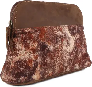 CHALLENGER Women's Printed Brown Leather Zippered Makeup Cosmetic Bag 18BT19