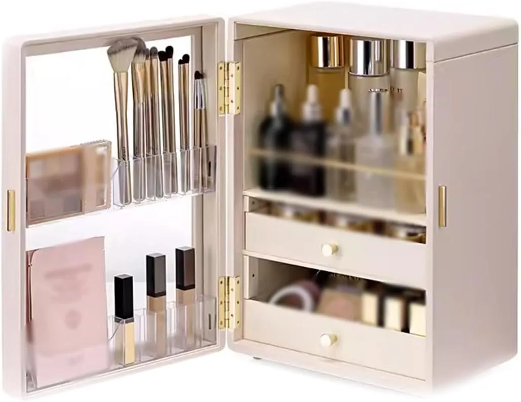 Chic Makeup Holder Leather Desk Organizer and Durable Makeup Organizer Lipsticks Holder for Bathroom Countertop Skincare Toiletries Gift Simple Cosmetic Cases (White)