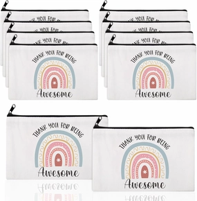 Chunful 10 Pieces Inspirational Canvas Makeup Bags for Women Graduation Gift Rainbow Canvas Cosmetic Bags Bulk with Zipper Friendship Gift Travel Toiletry Pouch(Awesome)