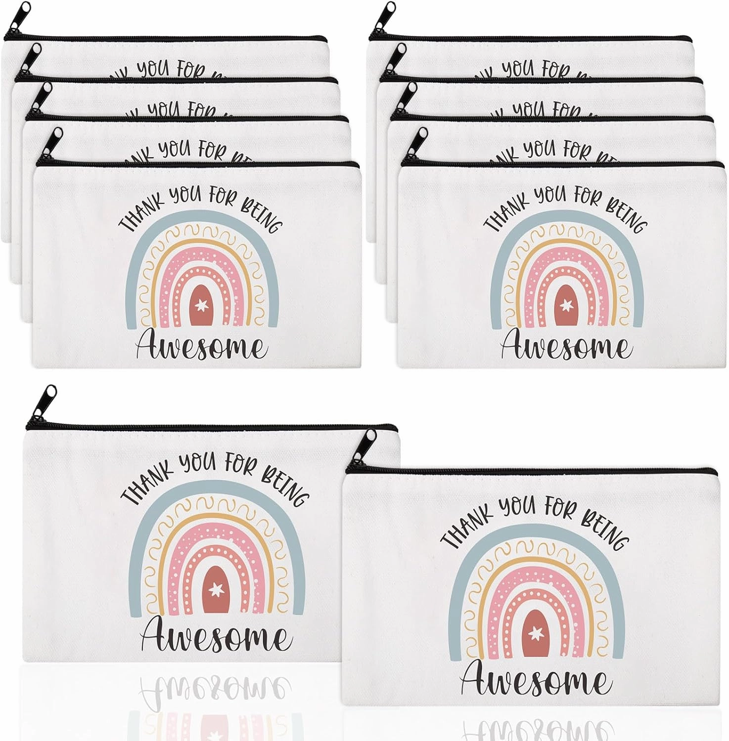 Chunful 10 Pieces Inspirational Canvas Makeup Bags for Women Graduation Gift Rainbow Canvas Cosmetic Bags Bulk with Zipper Friendship Gift Travel Toiletry Pouch(Awesome)