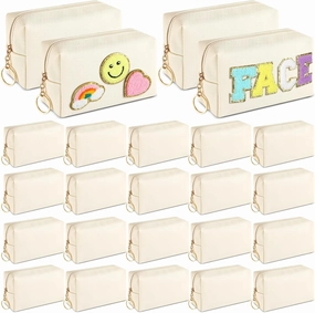 Chunful 24 Pcs Preppy Makeup Bag PU Leather Cosmetic Bag Bulk Makeup Plain Pouch Waterproof Toiletry Purse for Women Traveling Preppy Pencil Case Travel Purse Cosmetic(Beige)