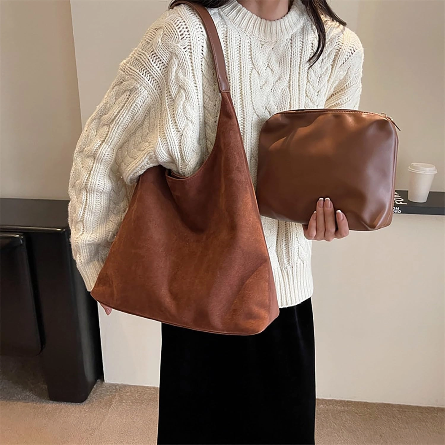 Classic Flock Tote Bag for Women Suede Durable Handbag Fashion Soft Large Space Capacity Shoulder Bags